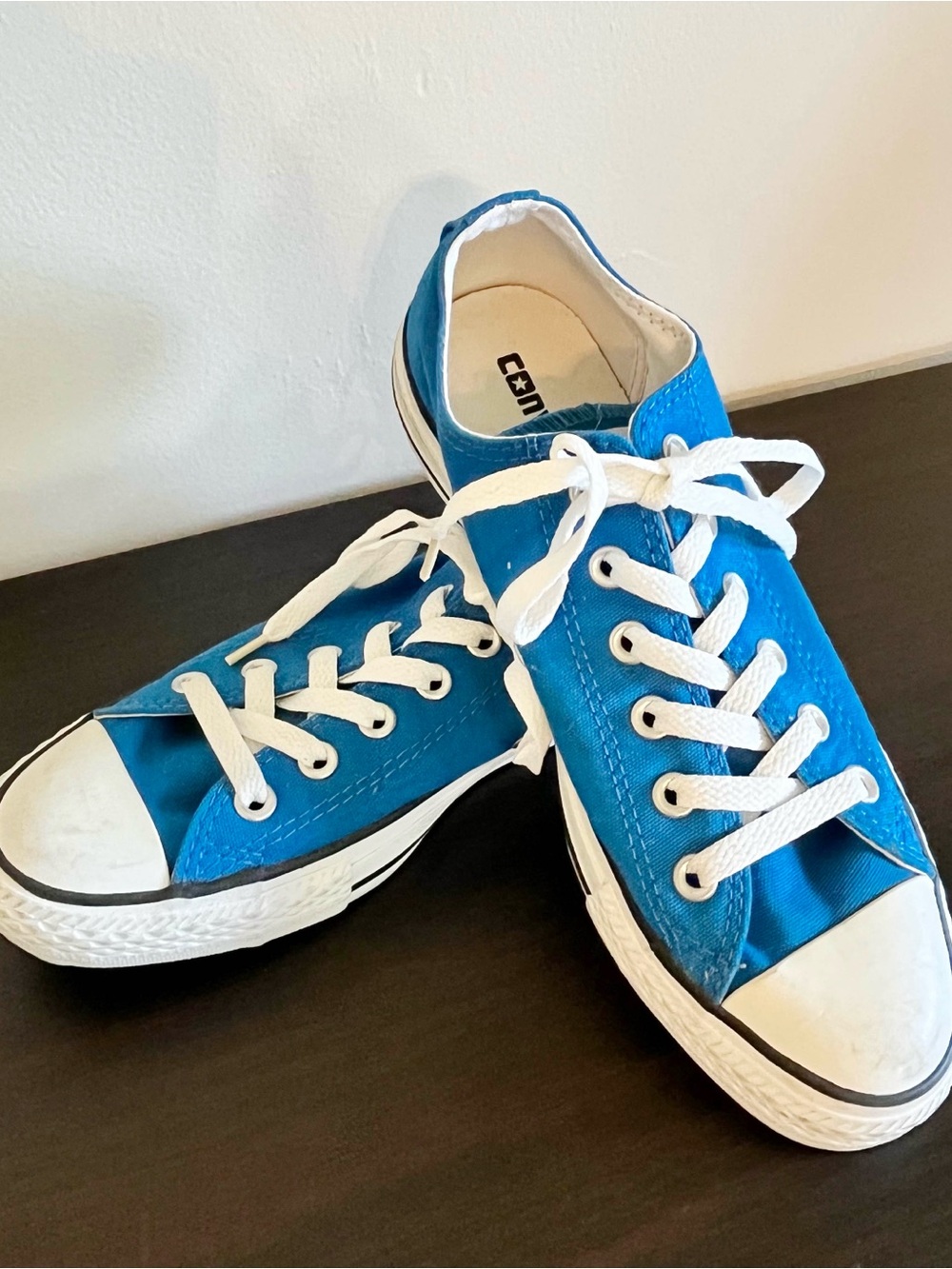 All Star Converse Blue Canvas Low-Top Sneakers with White Laces - Picture 1 of 8